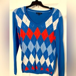 Tommy Hilfiger Blue Argyle V-Neck Sweater M